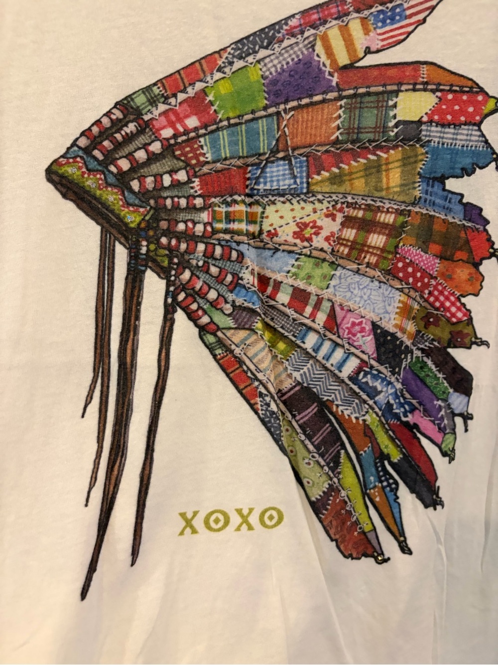 XOXO White Graphic Tee with Colorful Feather Headdress - Picture 2 of 5